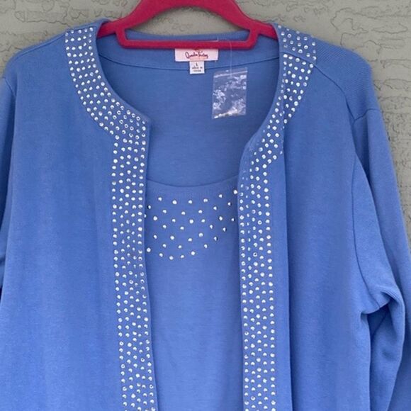 Quacker Factory Jeanne Bice Sparkle  & Shine 2 In 1 Knit Carigan & Cami - Picture 2 of 12